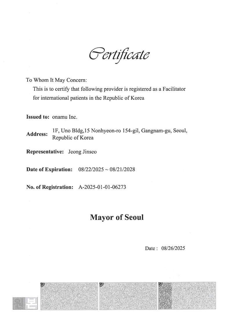 Certificate of Registration for Attracting Foreign Patients